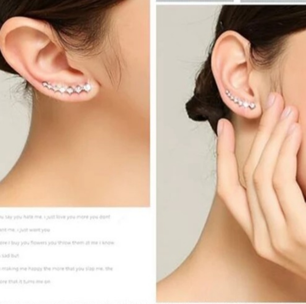 NEW 925 Sterling Silver Diamond Star Ear Climbers - Picture 5 of 16